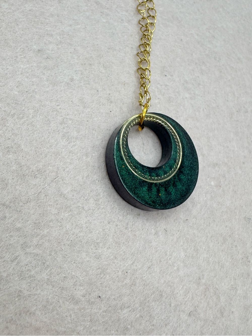 Gold-Tone Chain Necklace with Emerald Green Circular Pendant